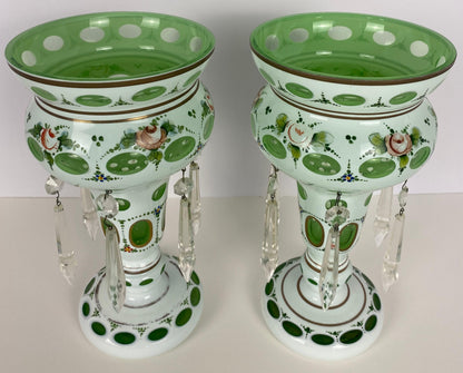 Bohemian Czech Glass Pottery, Set of 3 Green & White Decorative Objects — detail 3