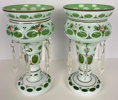 Bohemian Czech Glass Pottery, Set of 3 Green & White Decorative Objects — detail 4