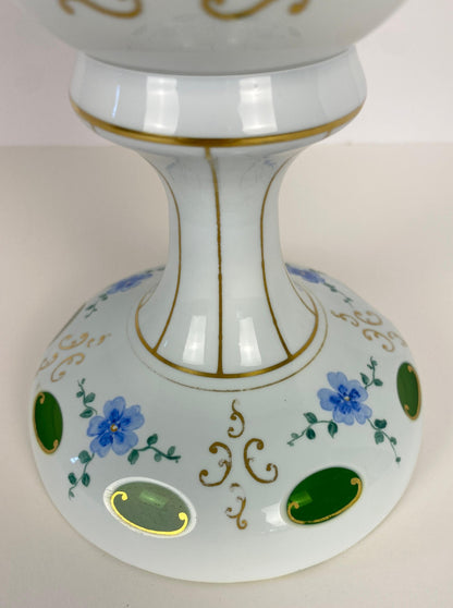 Bohemian Czech Glass Pottery, Set of 3 Green & White Decorative Objects — detail 5