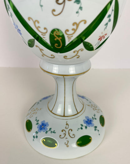 Bohemian Czech Glass Pottery, Set of 3 Green & White Decorative Objects — detail 7