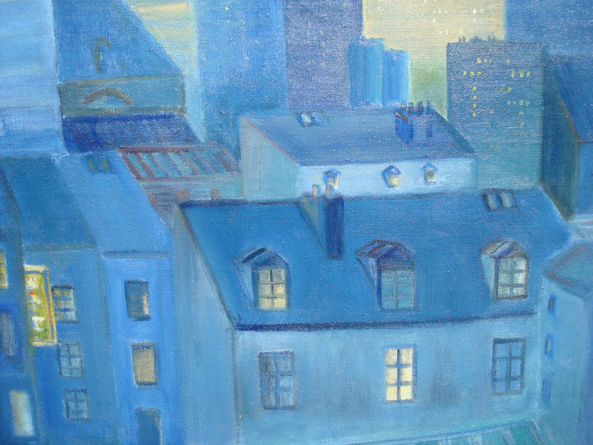 Large Contemporary Oil on Canvas Painting depicting Rooftops of Paris France — detail 3