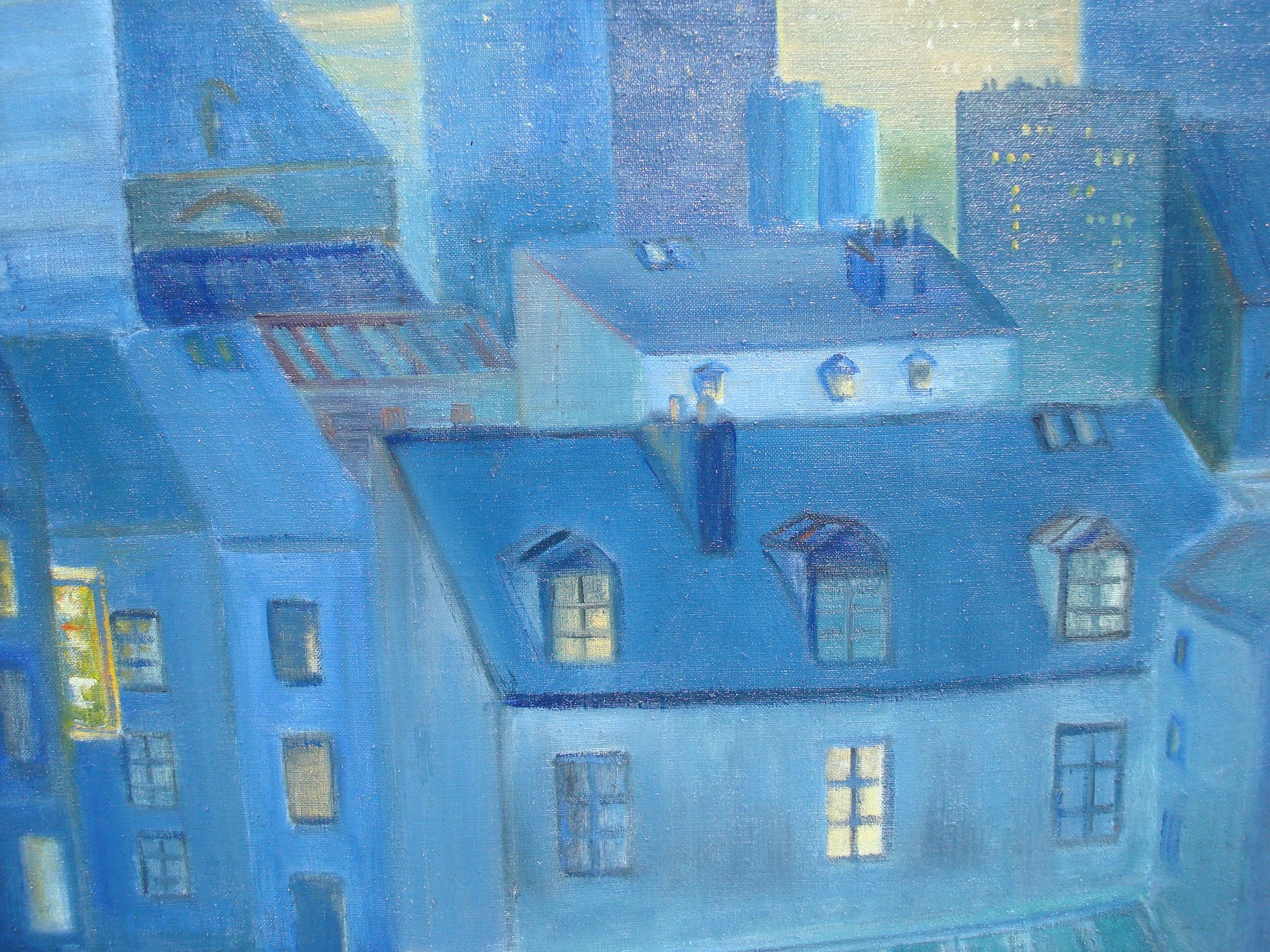 Large Contemporary Oil on Canvas Painting depicting Rooftops of Paris France — detail 3
