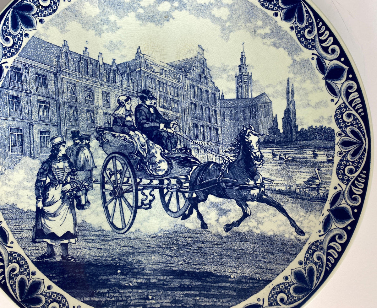 Large Delft Porcelain Landscape Wall Plaque, Delft Blue & White Wall Plate — detail 2