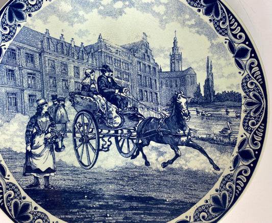 Large Delft Porcelain Landscape Wall Plaque, Delft Blue & White Wall Plate — detail 2