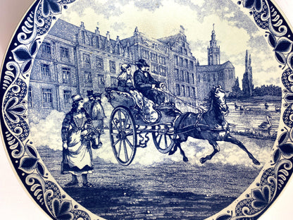 Large Delft Porcelain Landscape Wall Plaque, Delft Blue & White Wall Plate — detail 4