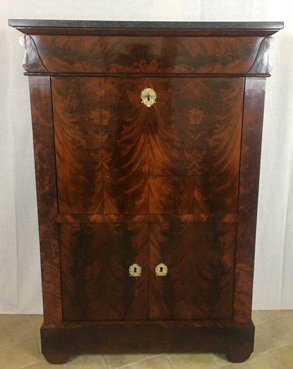 Early 19th Century French Empire Flame Mahogany Drop Front Secretary Desk — detail 15