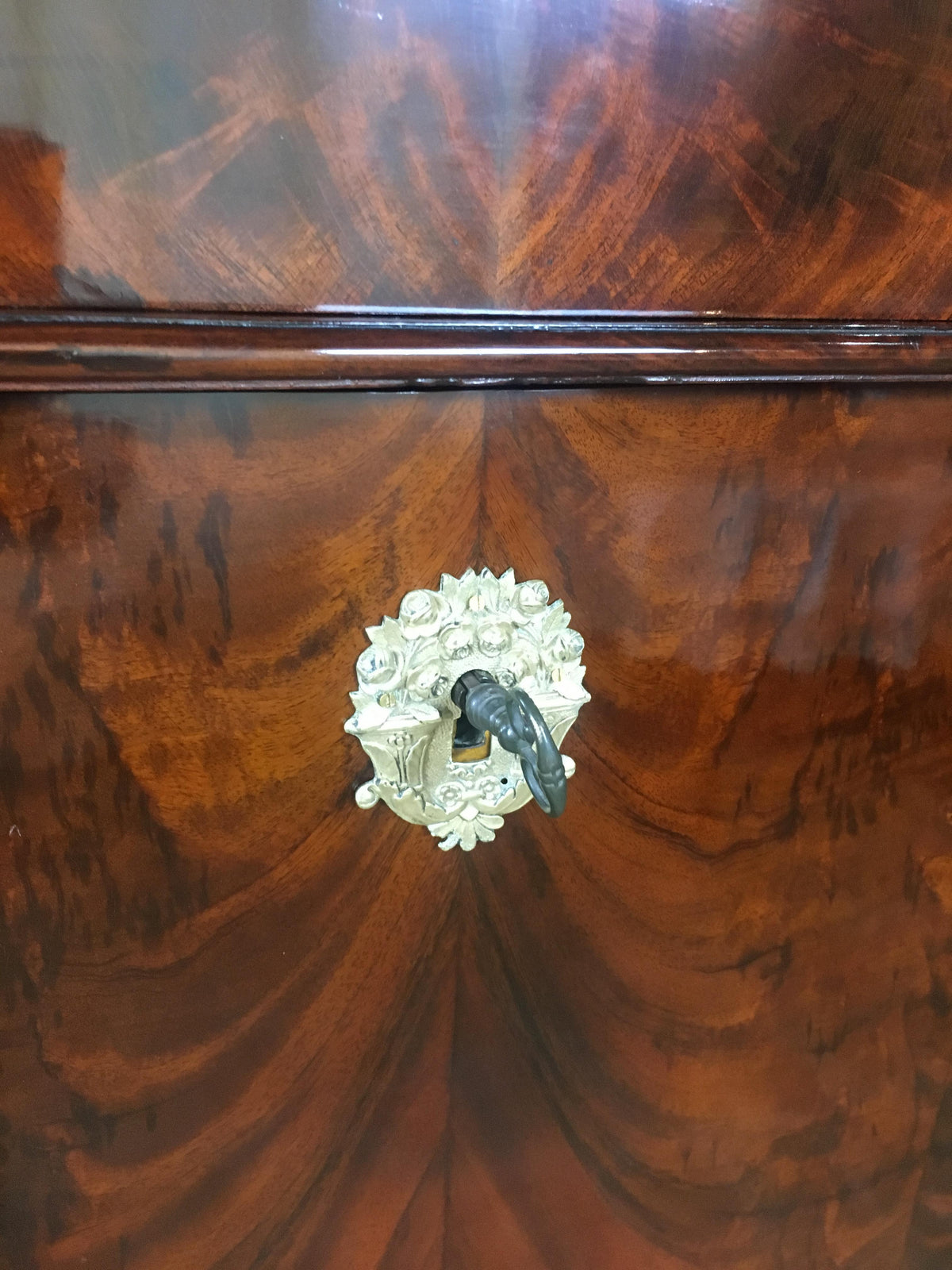 Early 19th Century French Empire Flame Mahogany Drop Front Secretary Desk — detail 13