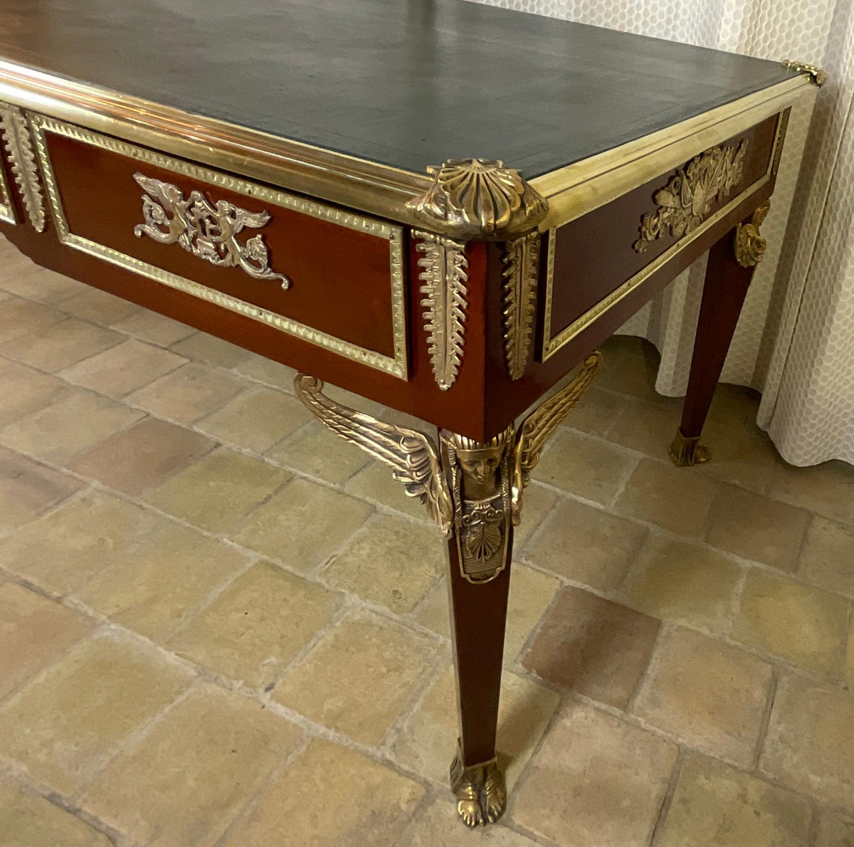 19th Century French Empire Napoleon III Bureau Plat Desk — detail 3