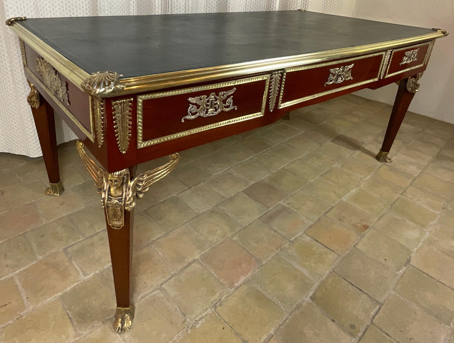 19th Century French Empire Napoleon III Bureau Plat Desk — detail 4