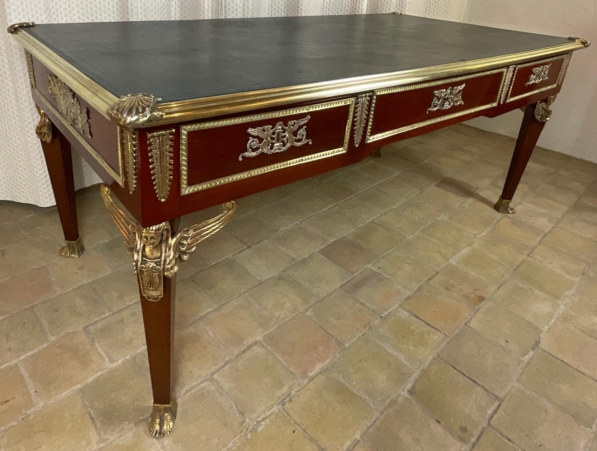 19th Century French Empire Napoleon III Bureau Plat Desk — detail 4