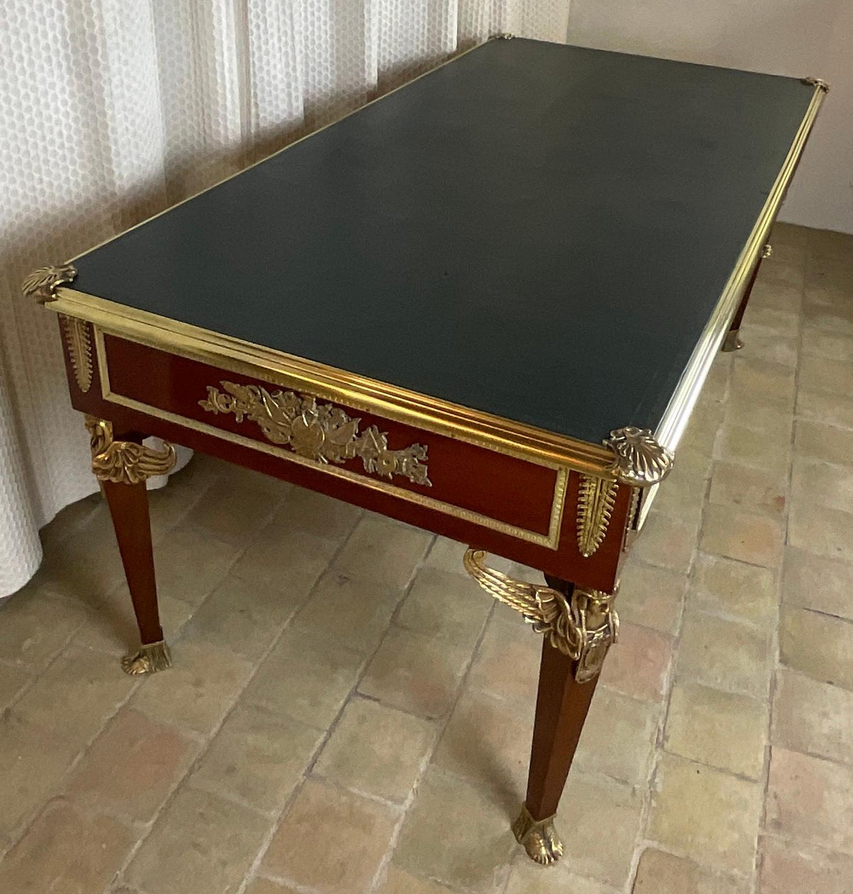 19th Century French Empire Napoleon III Bureau Plat Desk — detail 6