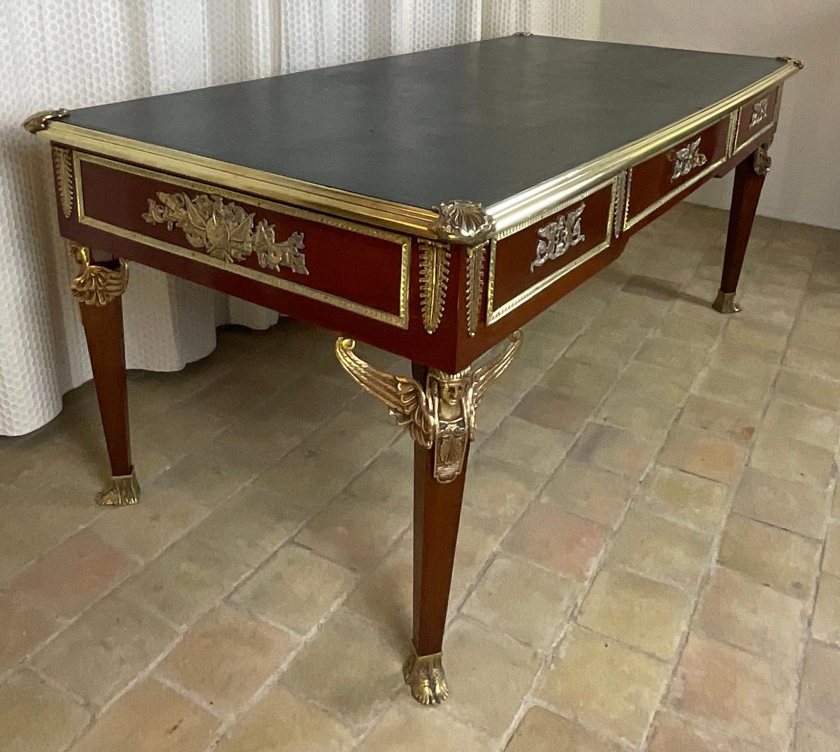 19th Century French Empire Napoleon III Bureau Plat Desk — detail 7