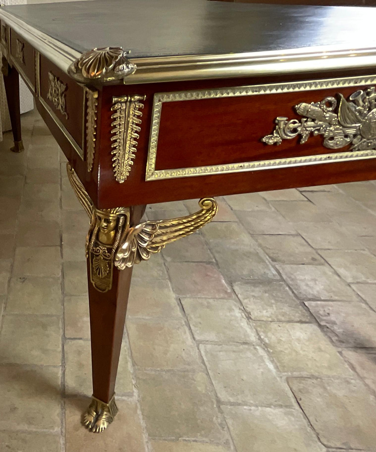 19th Century French Empire Napoleon III Bureau Plat Desk — detail 8