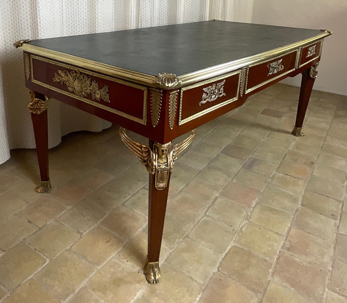 19th Century French Empire Napoleon III Bureau Plat Desk — detail 9