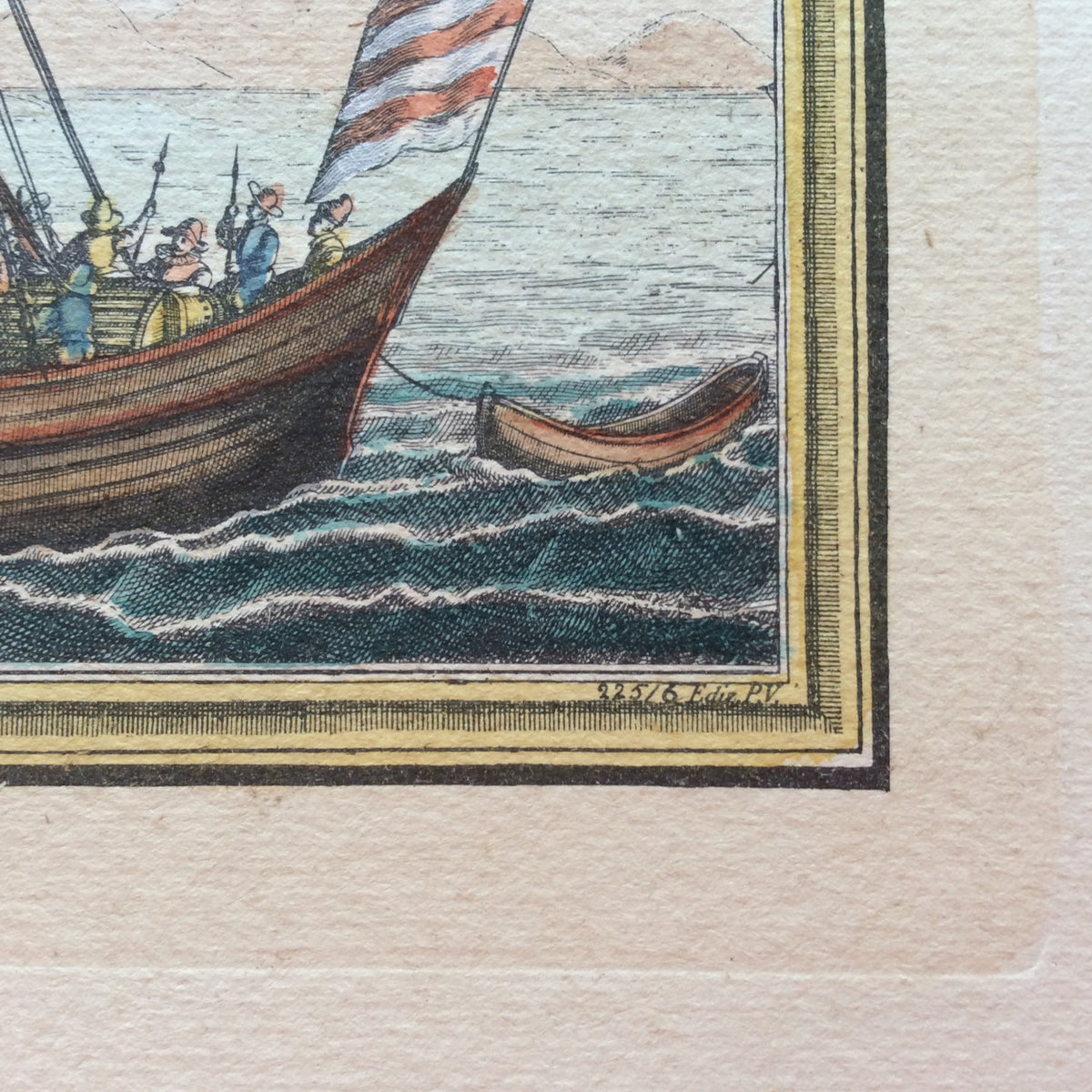 18th Century Color Engraving Print by Pieter F.H. Bruegel, Titled En Preparation — detail 4