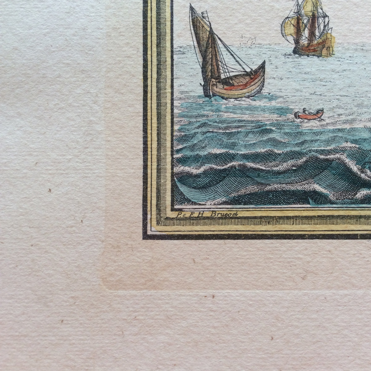 18th Century Color Engraving Print by Pieter F.H. Bruegel, Titled En Preparation — detail 3