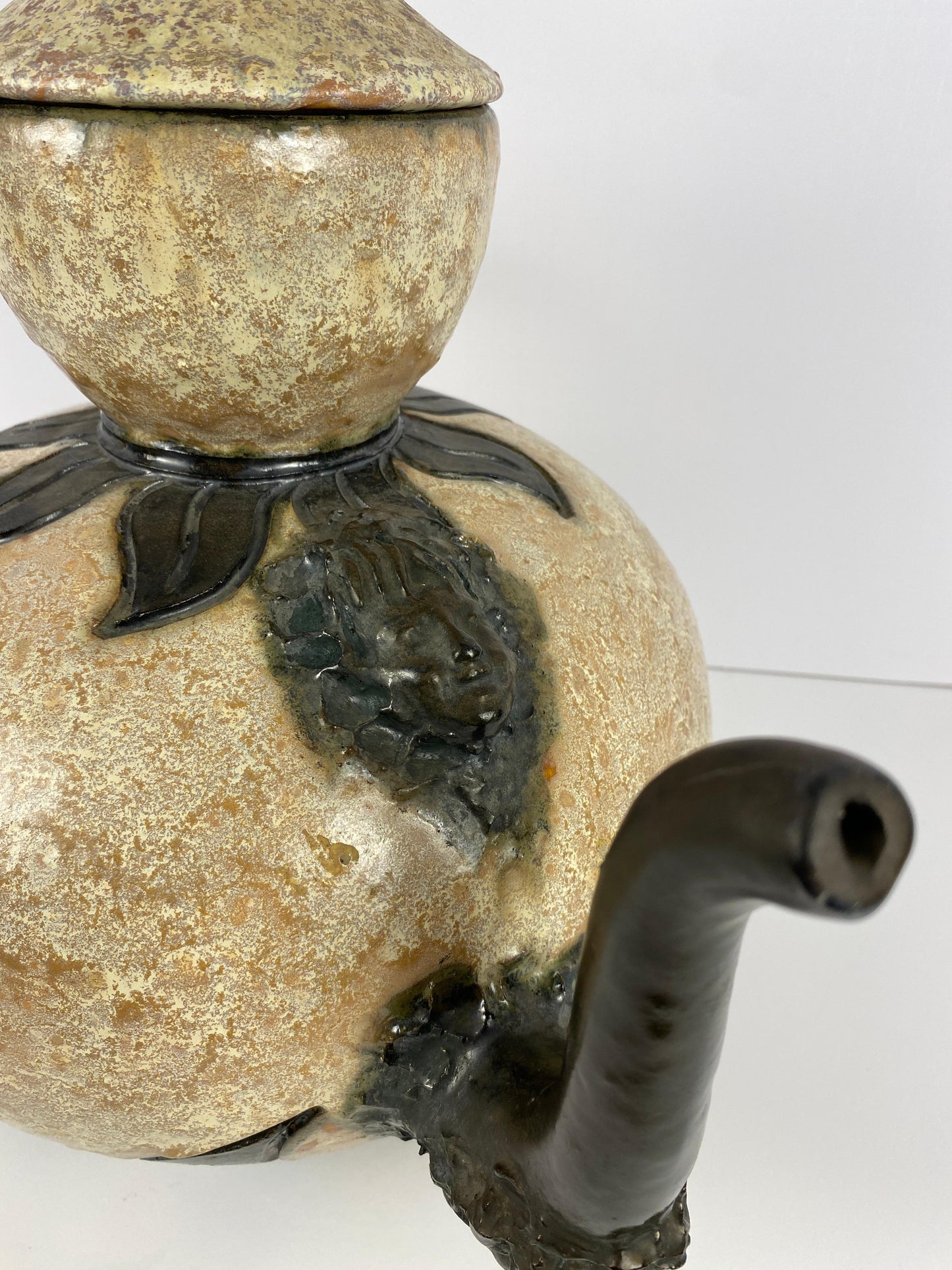 Antique Large Figural Art Pottery Vessel by S. Hublet, Beige Art Deco Style Vase — detail 7