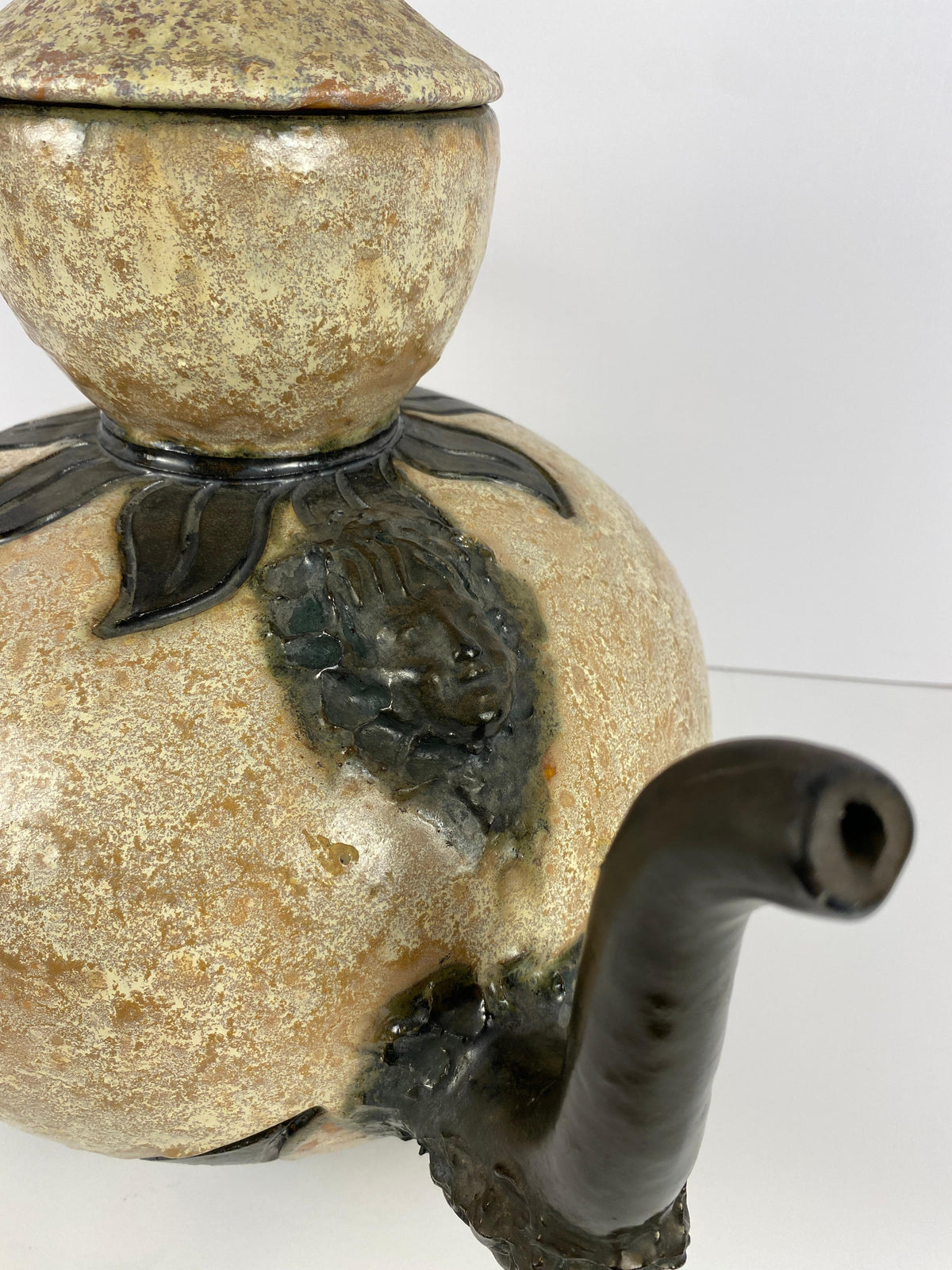 Antique Large Figural Art Pottery Vessel by S. Hublet, Beige Art Deco Style Vase — detail 7