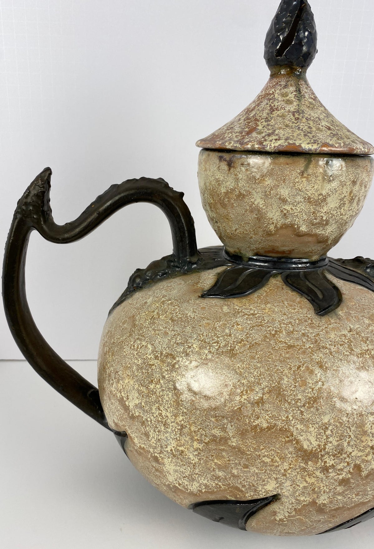 Antique Large Figural Art Pottery Vessel by S. Hublet, Beige Art Deco Style Vase — detail 10