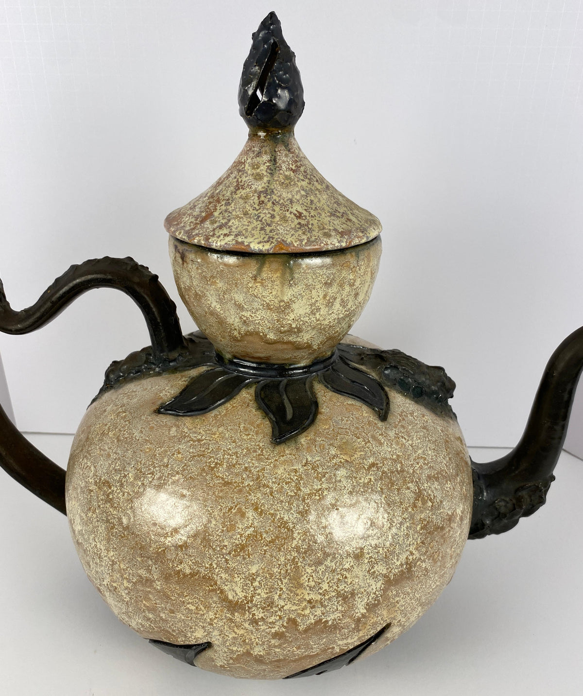 Antique Large Figural Art Pottery Vessel by S. Hublet, Beige Art Deco Style Vase — detail 11