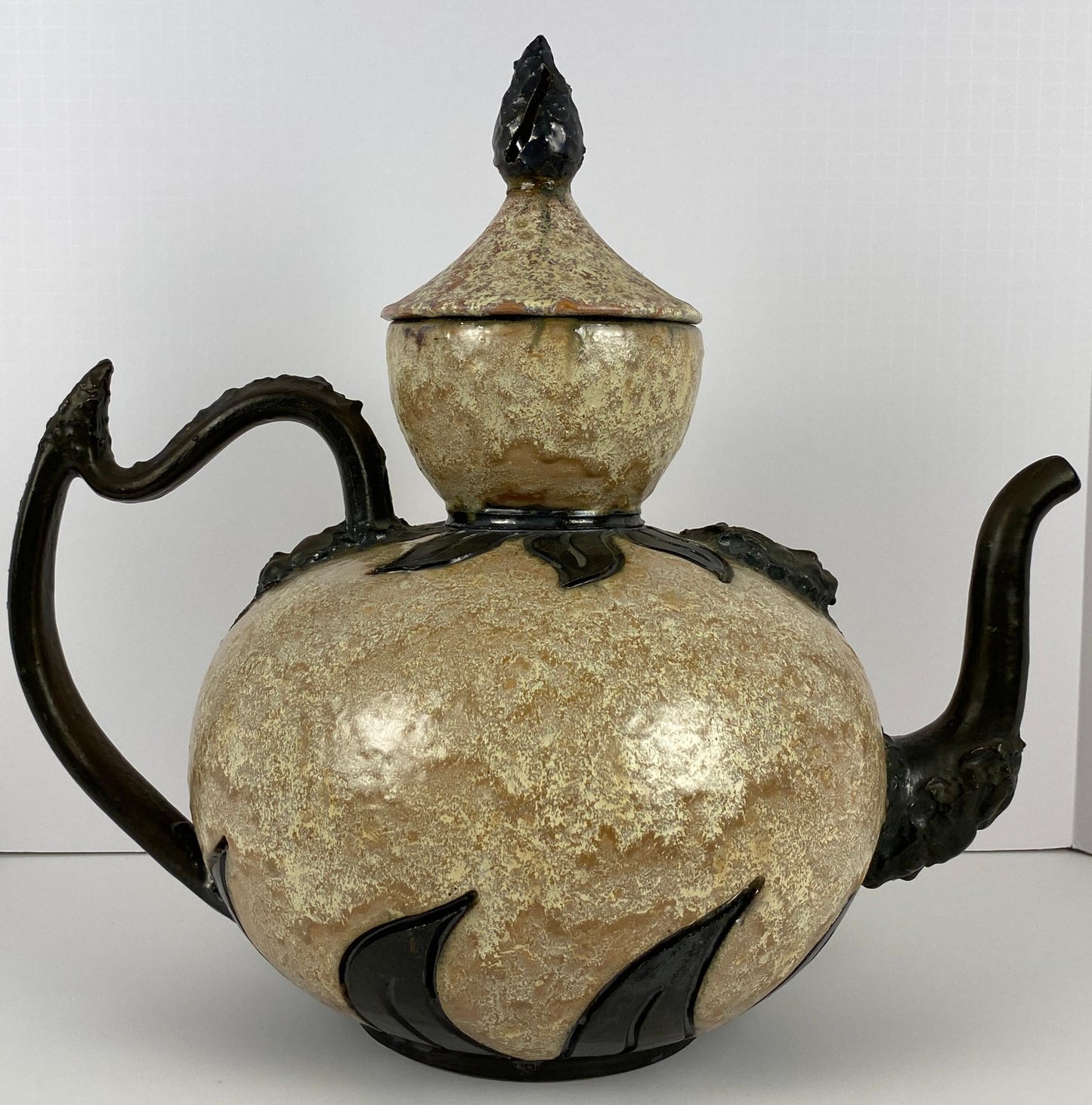 Antique Large Figural Art Pottery Vessel by S. Hublet, Beige Art Deco Style Vase — detail 12
