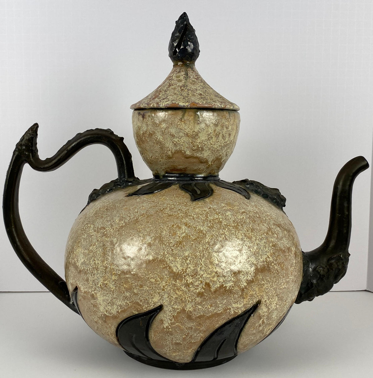 Antique Large Figural Art Pottery Vessel by S. Hublet, Beige Art Deco Style Vase — detail 12