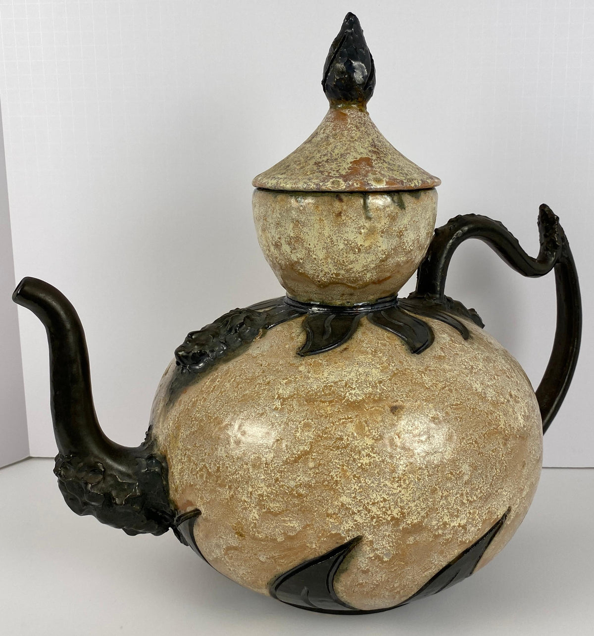 Antique Large Figural Art Pottery Vessel by S. Hublet, Beige Art Deco Style Vase — detail 2