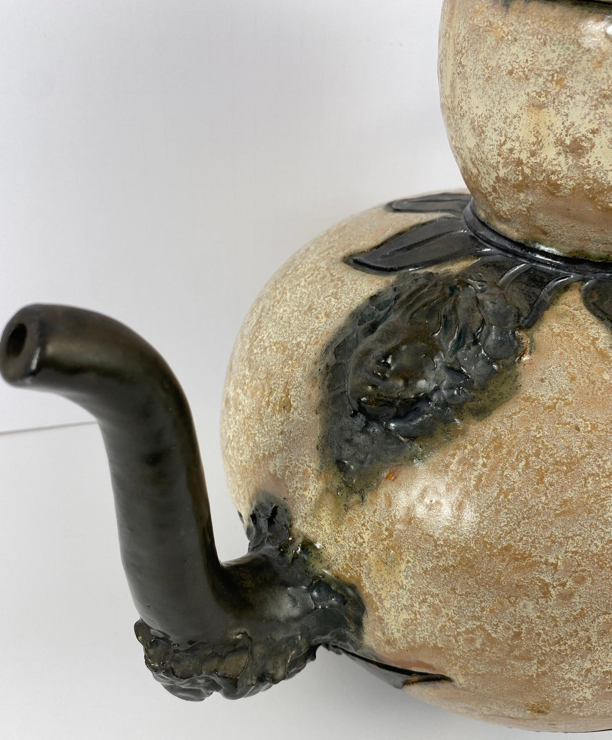 Antique Large Figural Art Pottery Vessel by S. Hublet, Beige Art Deco Style Vase — detail 4