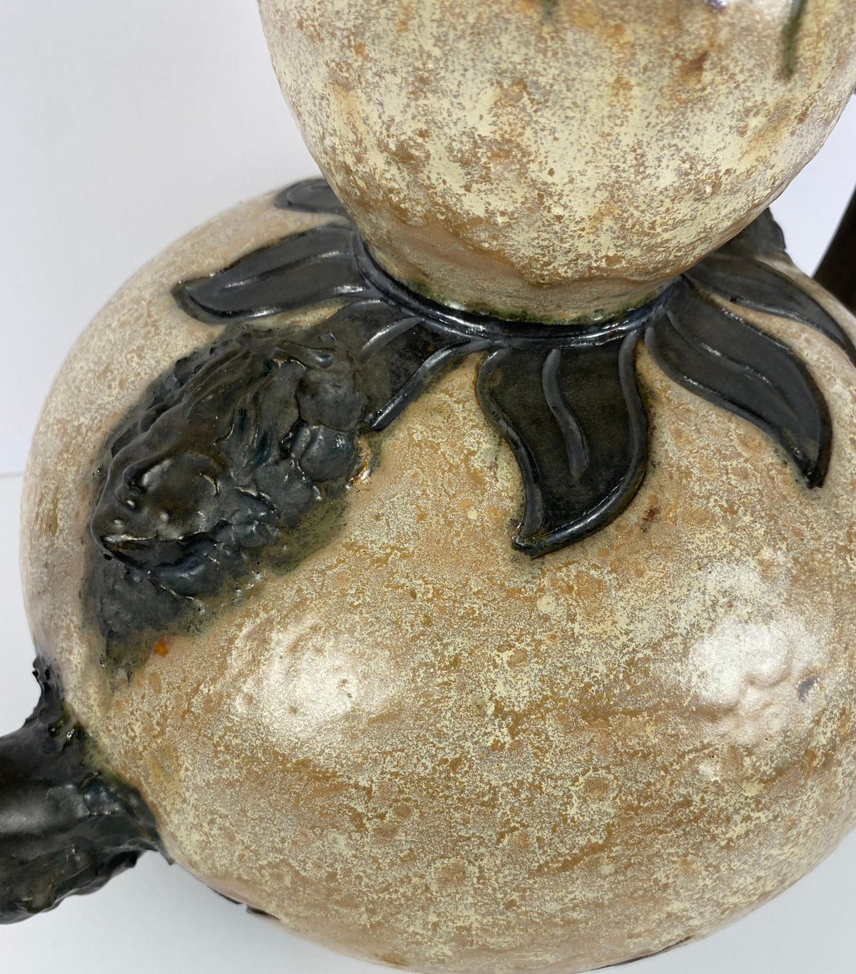 Antique Large Figural Art Pottery Vessel by S. Hublet, Beige Art Deco Style Vase — detail 5