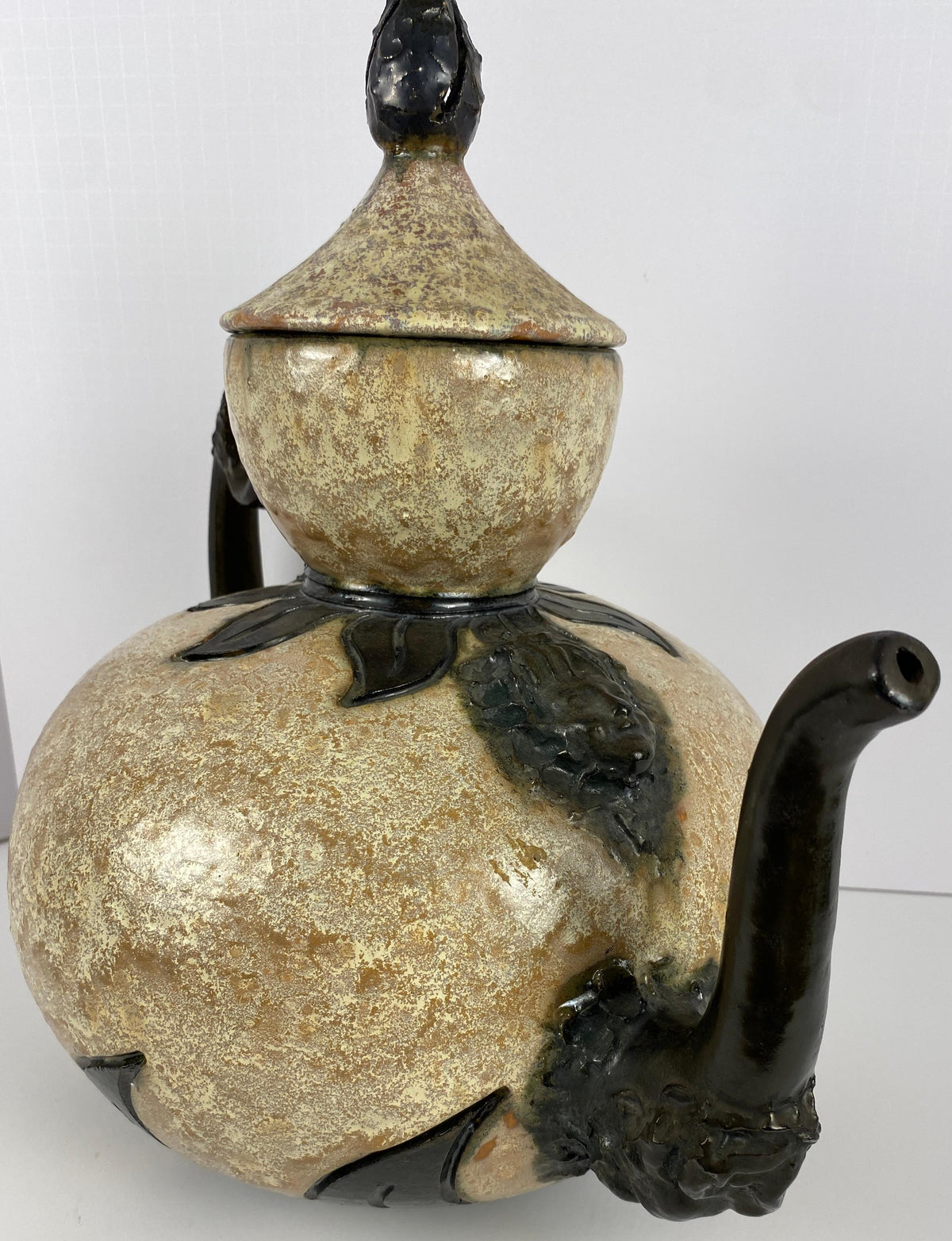 Antique Large Figural Art Pottery Vessel by S. Hublet, Beige Art Deco Style Vase — detail 8