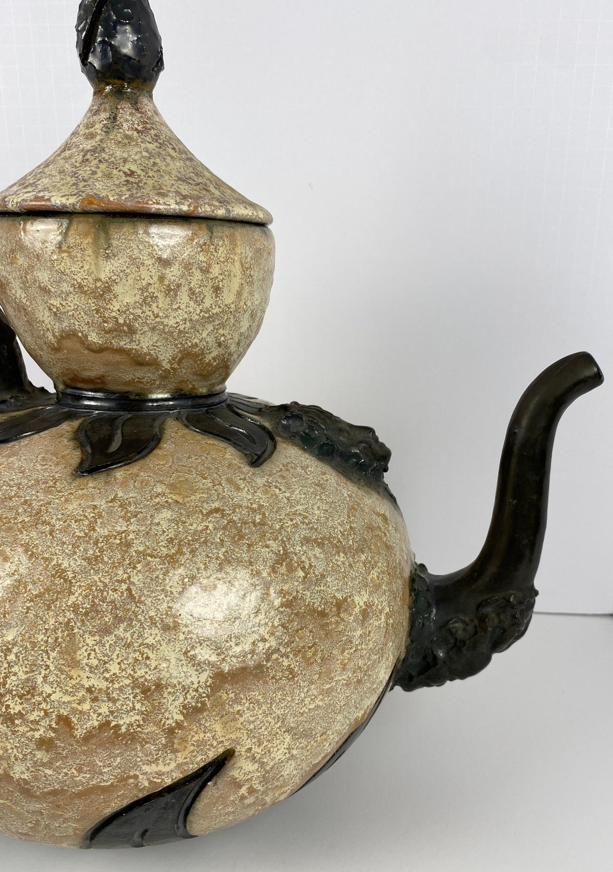 Antique Large Figural Art Pottery Vessel by S. Hublet, Beige Art Deco Style Vase — detail 9