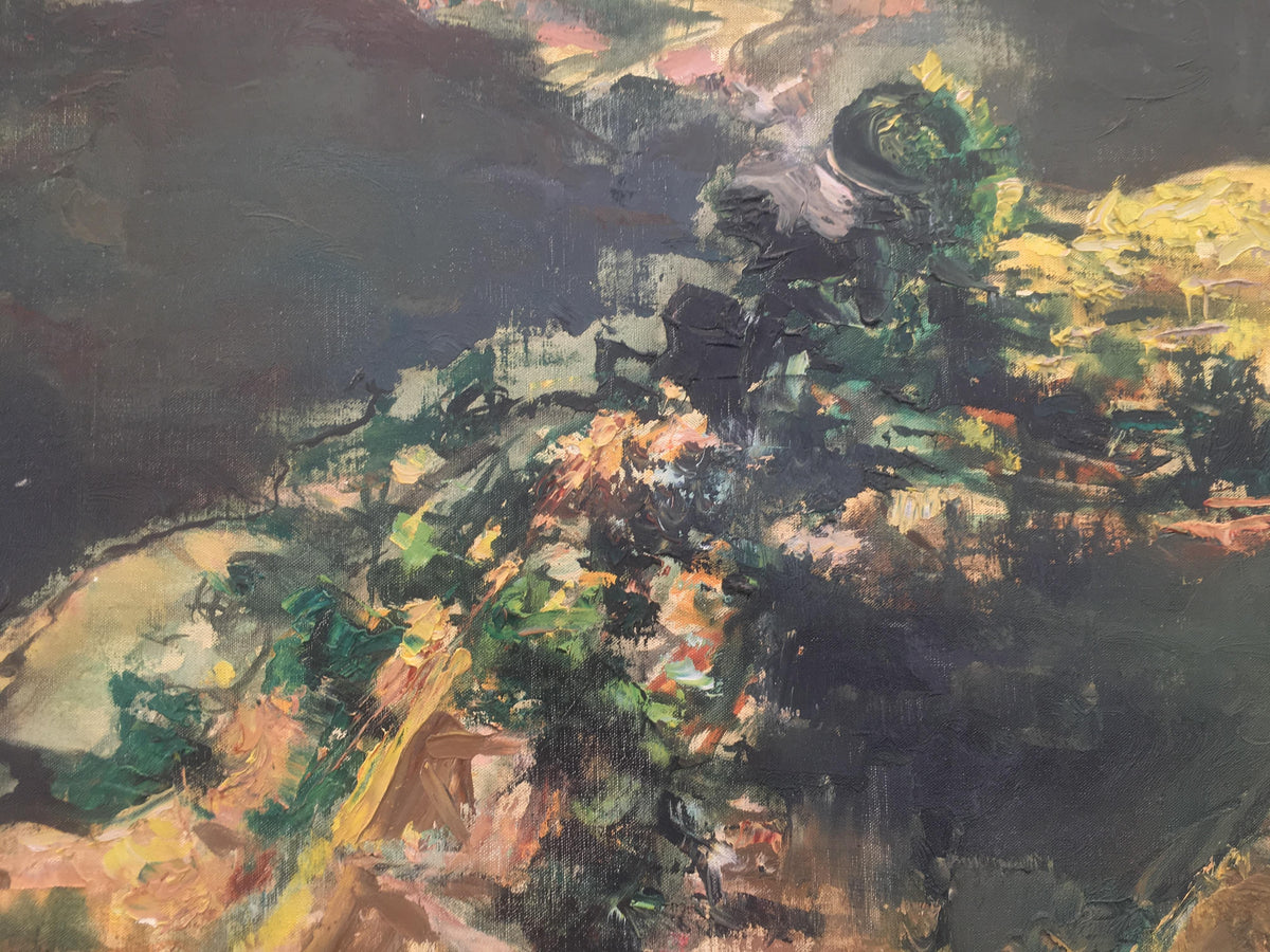 Original Oil on Canvas Painting of a French Village, Signed Espinoze — detail 2