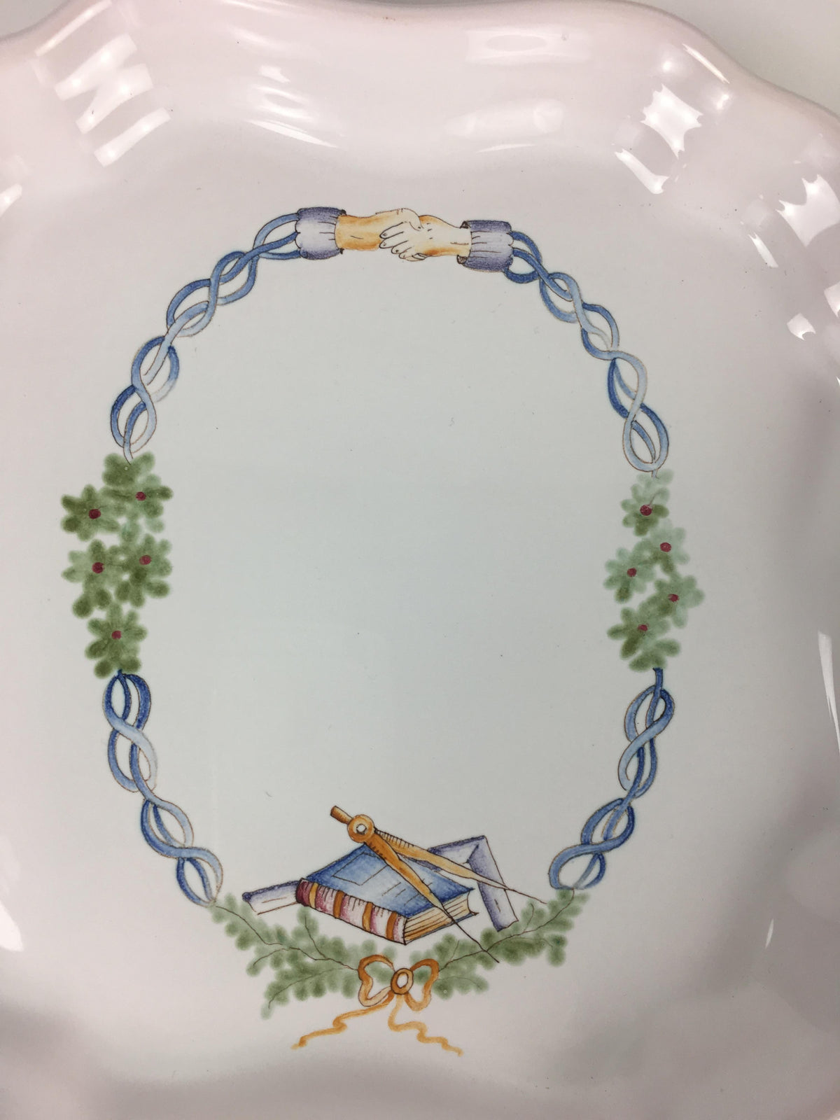 Masonic Ceremonial Hand-Painted Plate Signed Moustiers — detail 3
