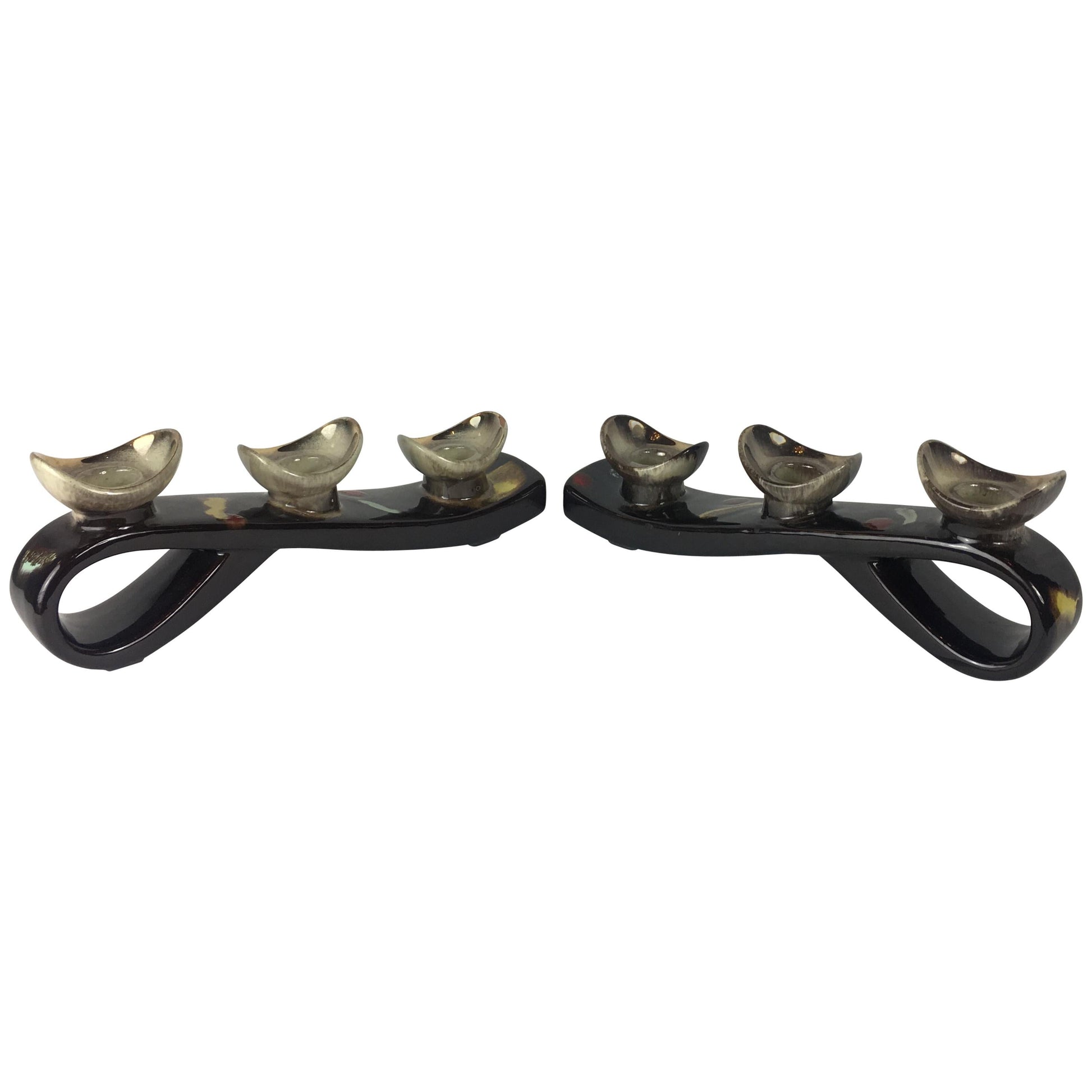 Pair of Mid-Century Ceramic Candleholders, Vallauris Pottery
