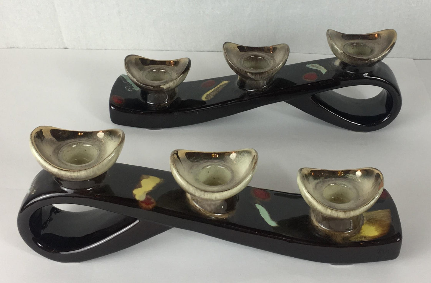 Pair of Mid-Century Ceramic Candleholders, Vallauris Pottery — detail 2