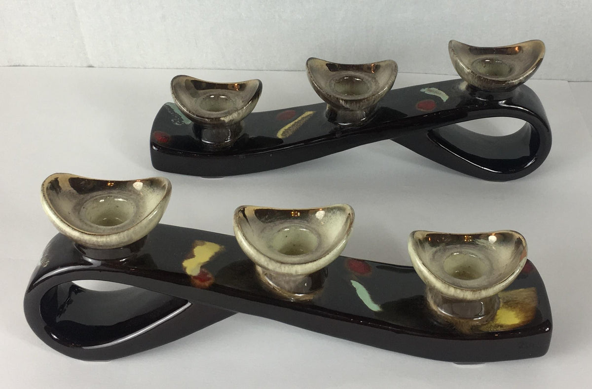 Pair of Mid-Century Ceramic Candleholders, Vallauris Pottery — detail 2