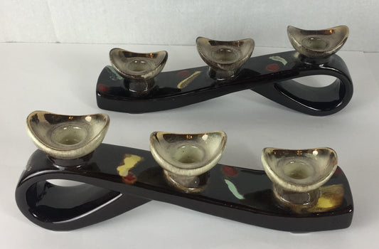 Pair of Mid-Century Ceramic Candleholders, Vallauris Pottery — detail 2