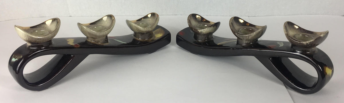 Pair of Mid-Century Ceramic Candleholders, Vallauris Pottery — detail 6