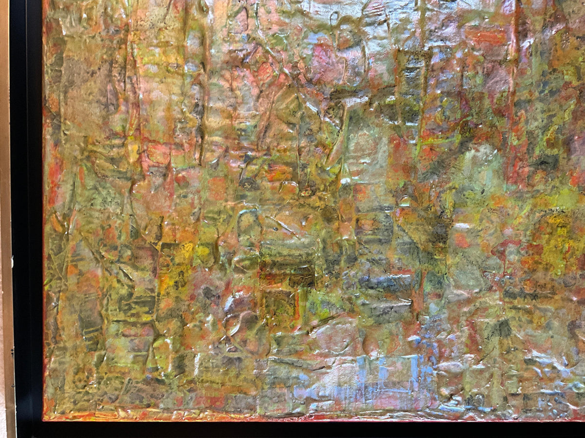 Mid-Century Modern Abstract Oil on Rice Paper Painting by French Artist Fandre — detail 2