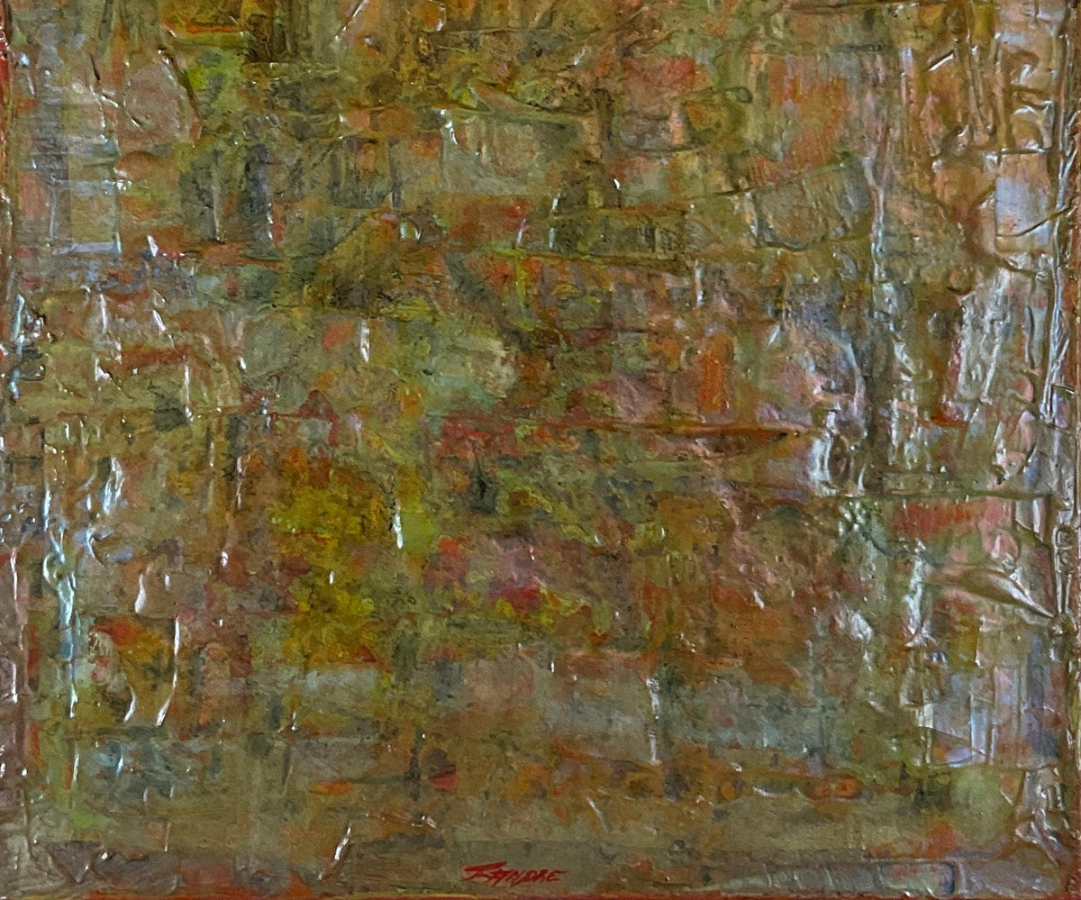 Mid-Century Modern Abstract Oil on Rice Paper Painting by French Artist Fandre — detail 3