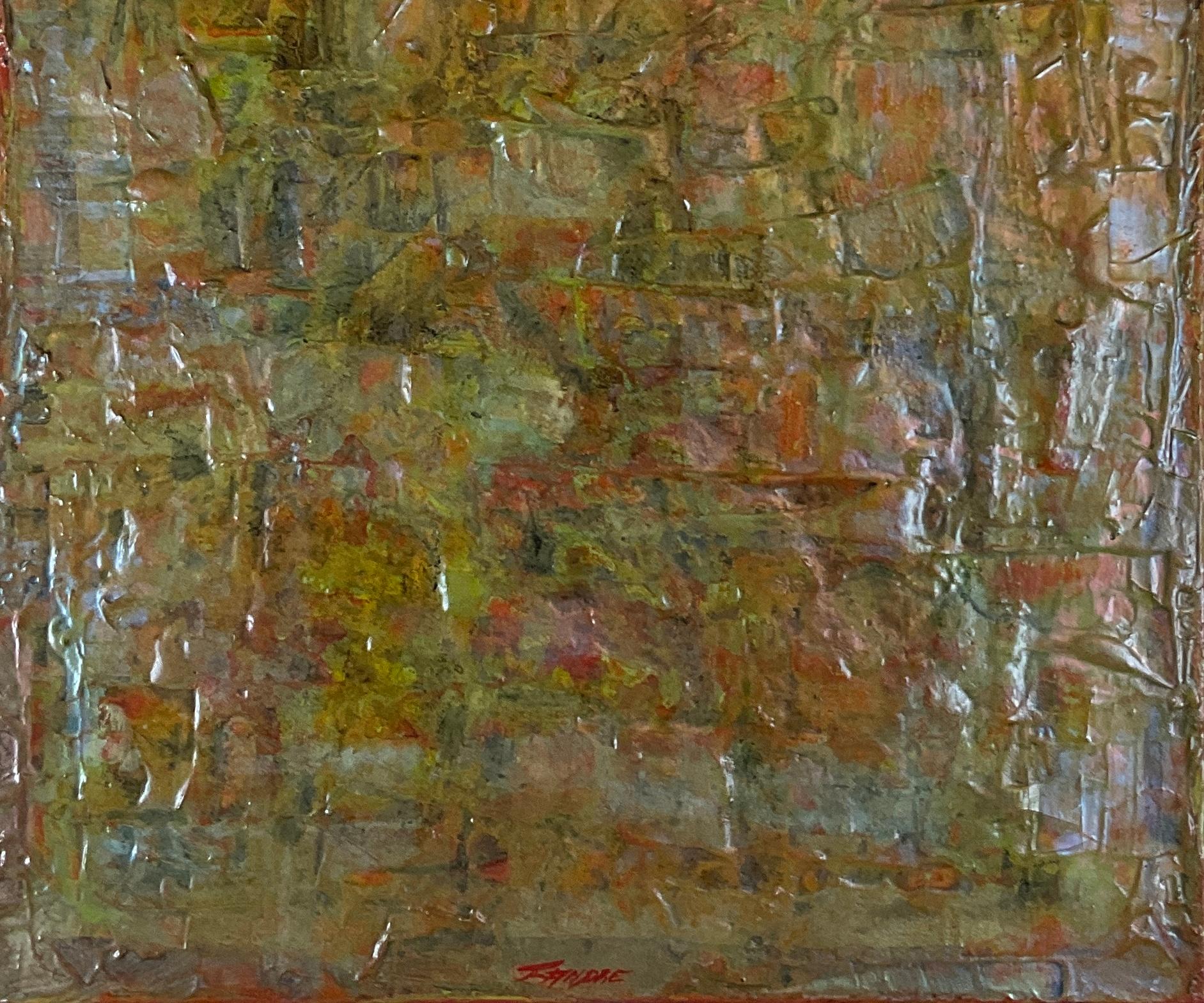 Mid-Century Modern Abstract Oil on Rice Paper Painting by French Artist Fandre — detail 3
