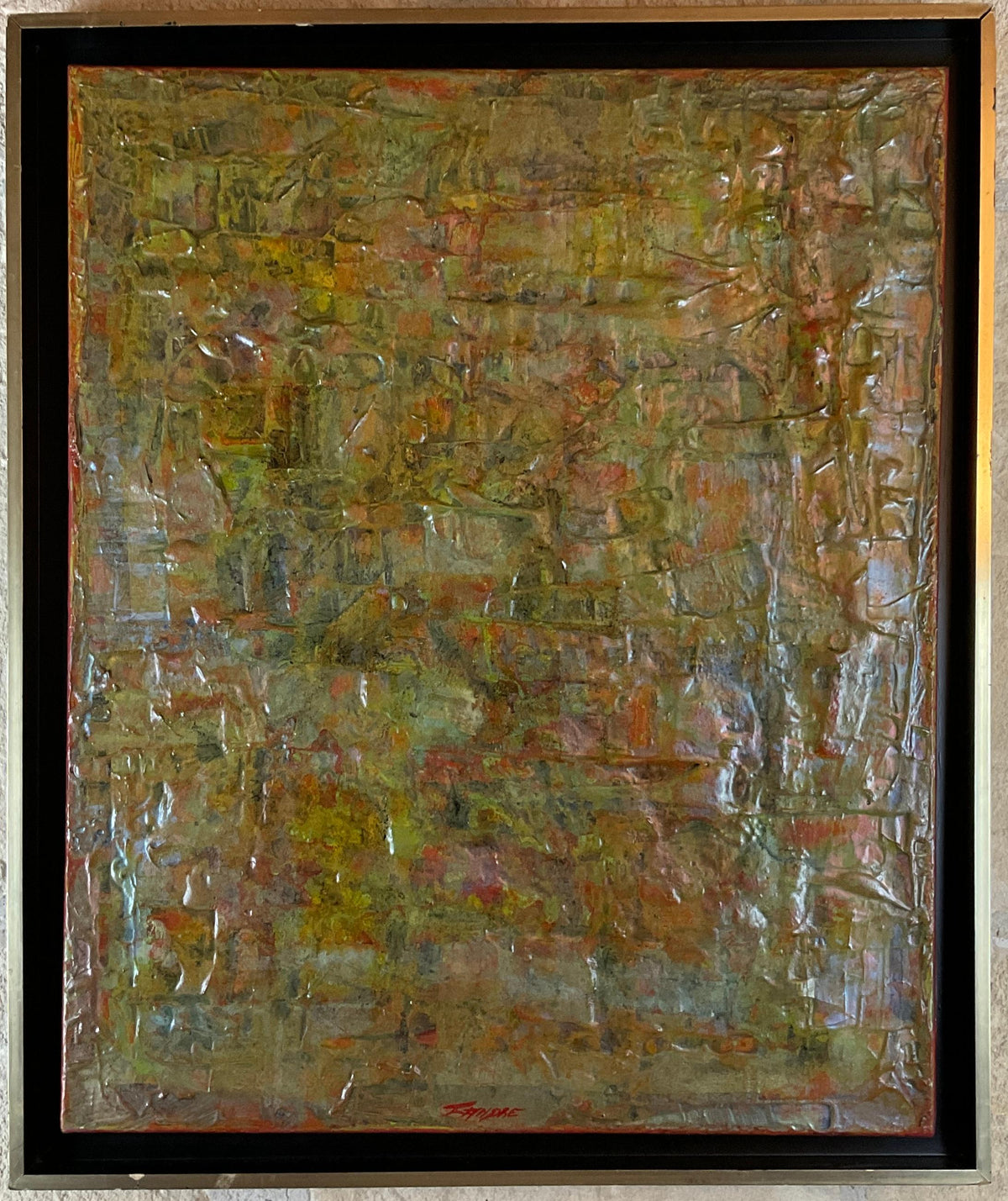 Mid-Century Modern Abstract Oil on Rice Paper Painting by French Artist Fandre — detail 4