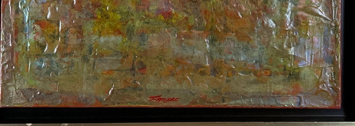 Mid-Century Modern Abstract Oil on Rice Paper Painting by French Artist Fandre — detail 6