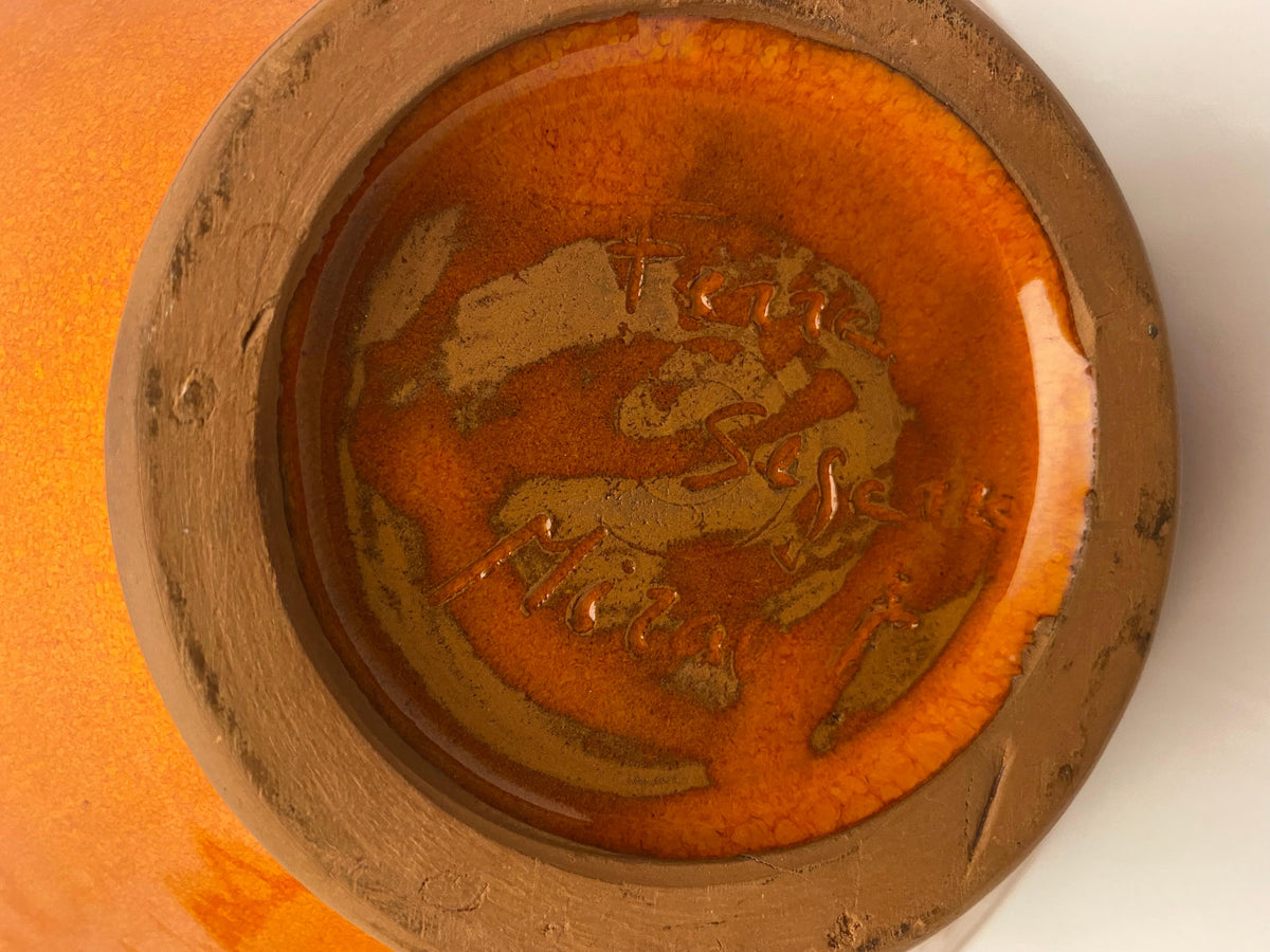 Large Midcentury Ceramic Vase Orange Signed Ferre Sega Mizal — detail 2