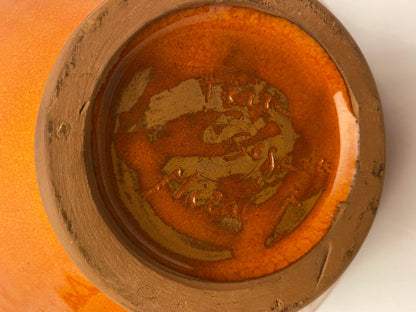 Large Midcentury Ceramic Vase Orange Signed Ferre Sega Mizal — detail 2