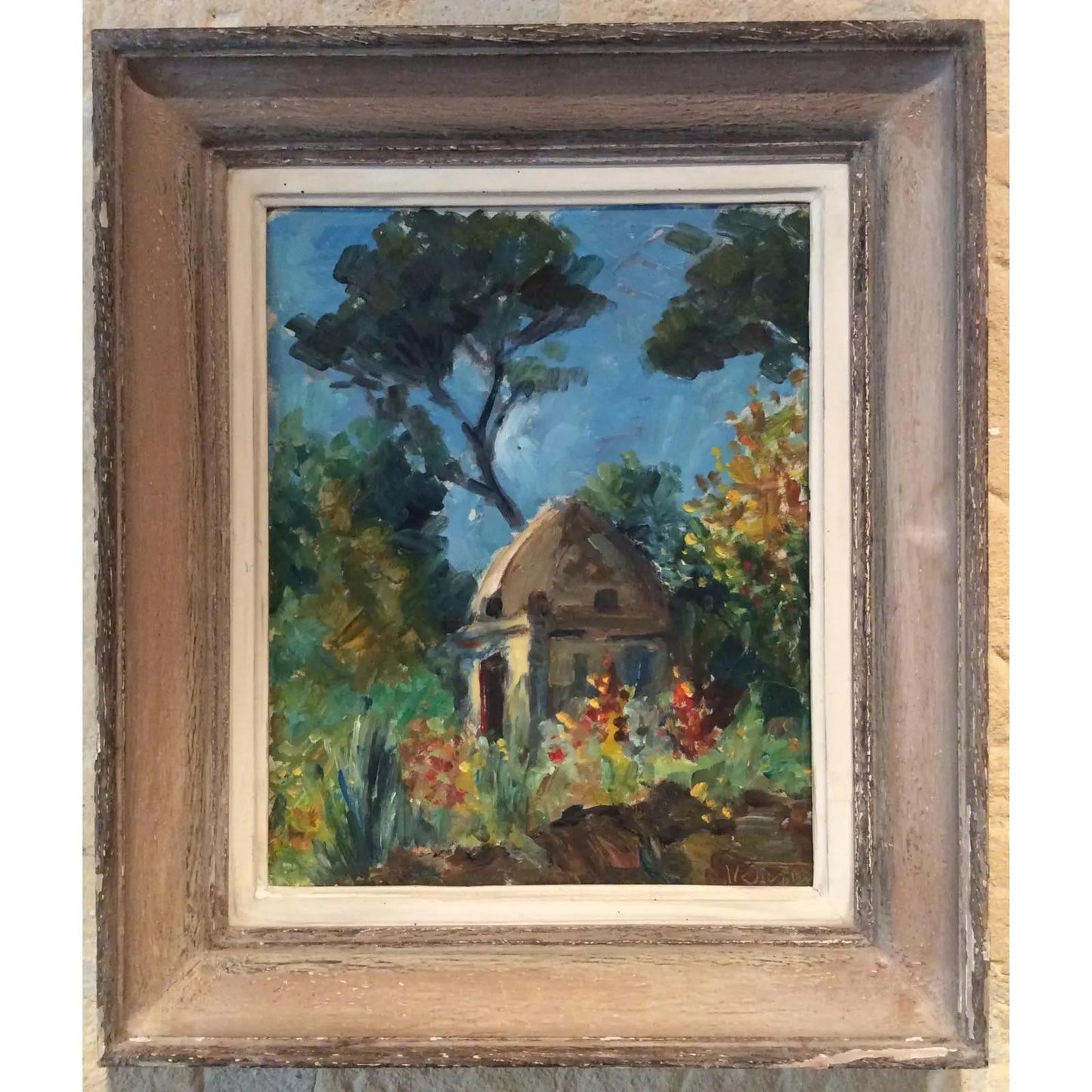 Original French Provincial Oil Painting on Isorel Signed Victor Ferreri — detail 5