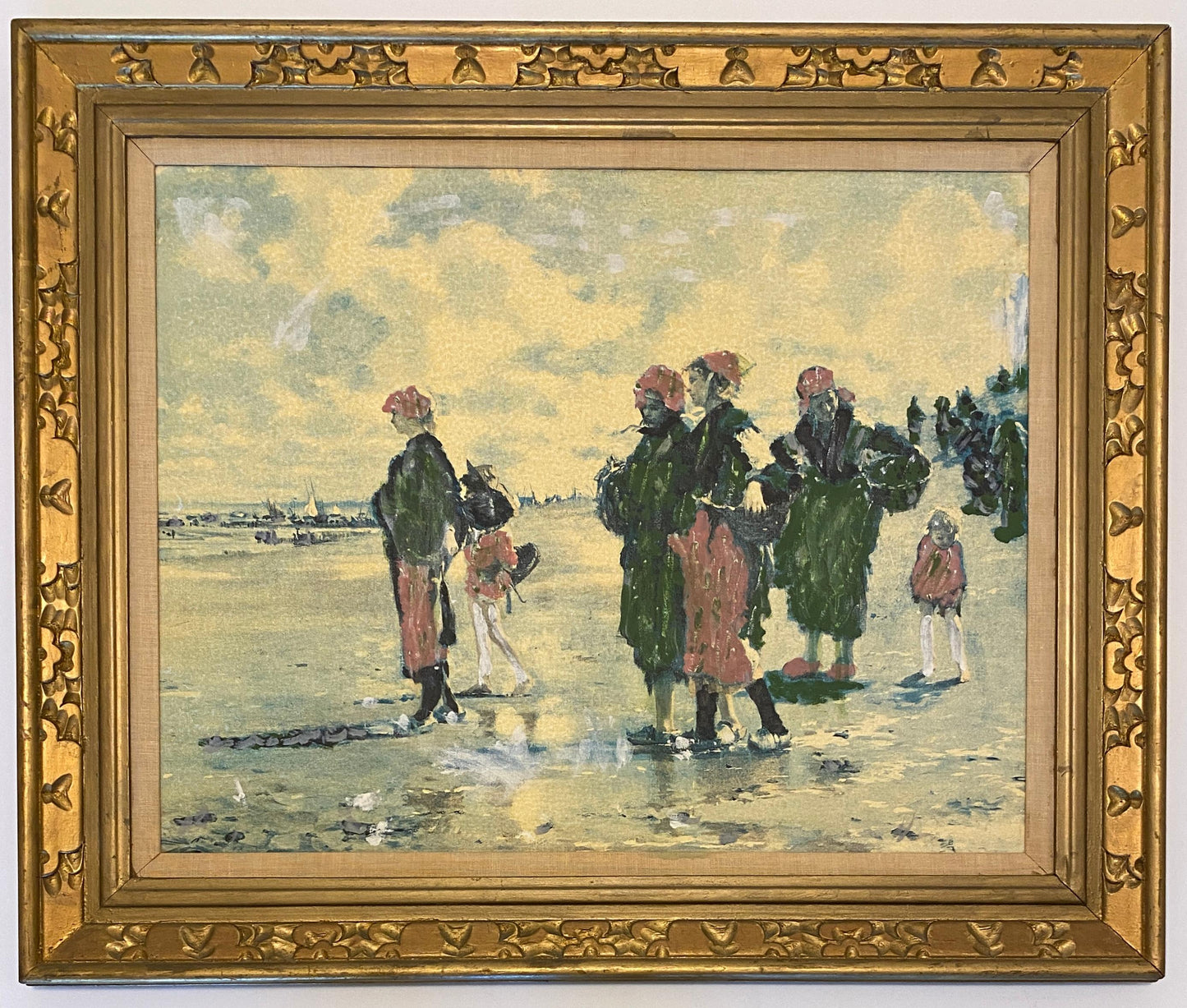 Impressionist Revival Beach Scene Painting, Mid-Century, in the Manner of Pierre-Auguste Renoir — detail 5