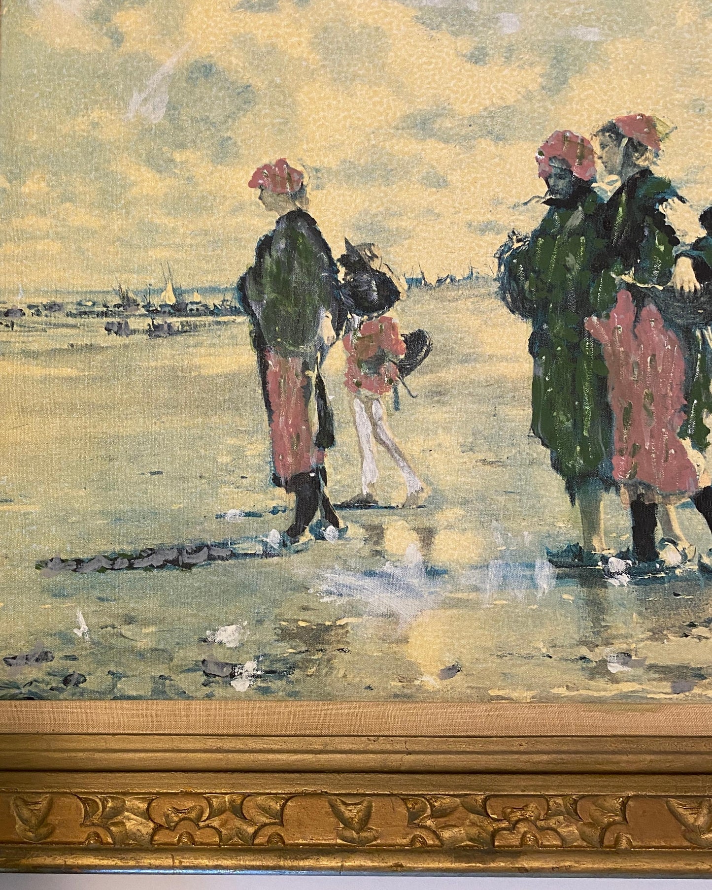 Impressionist Revival Beach Scene Painting, Mid-Century, in the Manner of Pierre-Auguste Renoir — detail 3