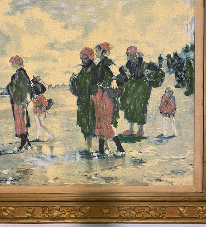 Impressionist Revival Beach Scene Painting, Mid-Century, in the Manner of Pierre-Auguste Renoir — detail 6