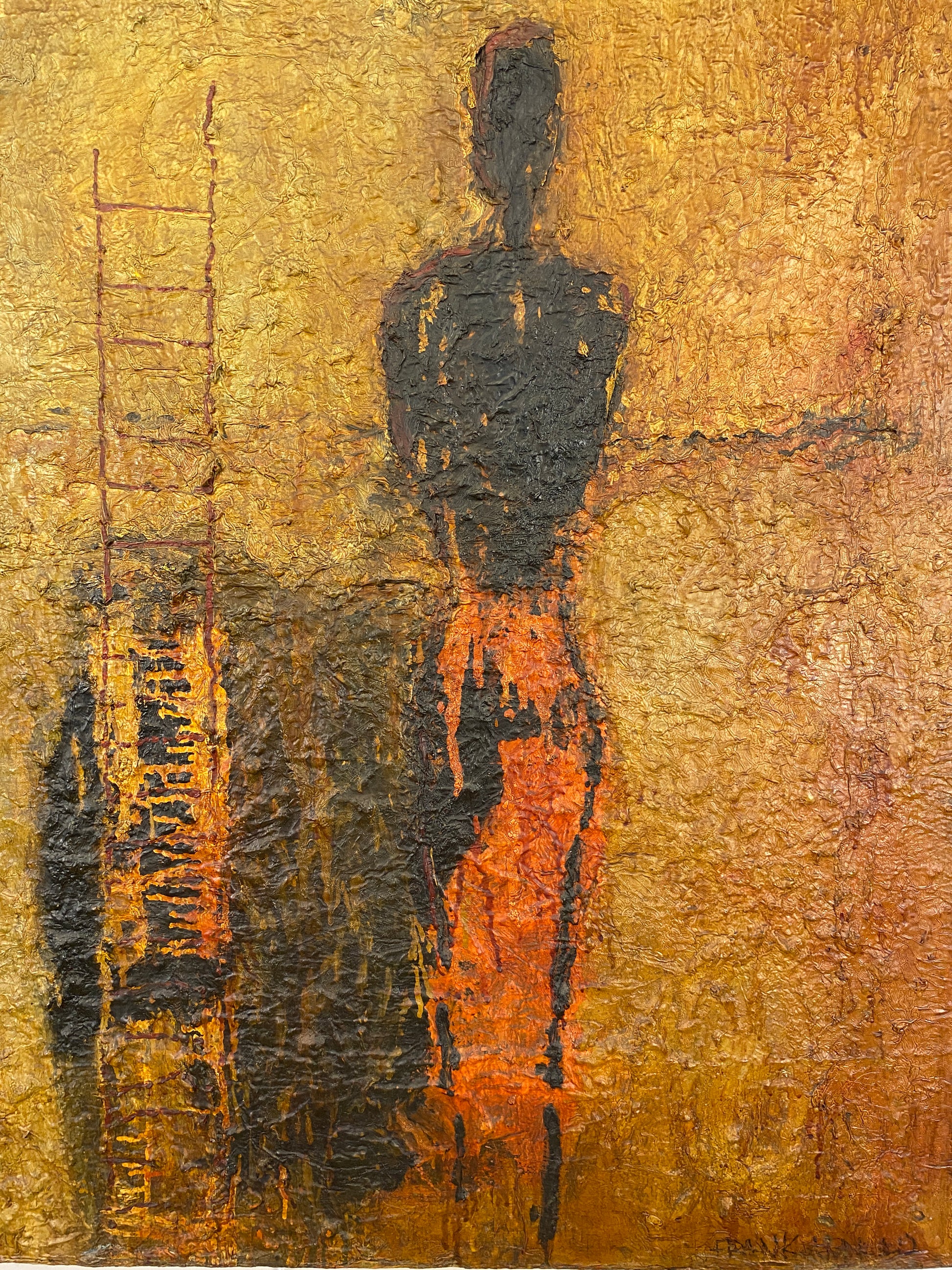 Frank Arnold Oil on Canvas Abstract Figurative Painting Titled "Escape" — detail 2
